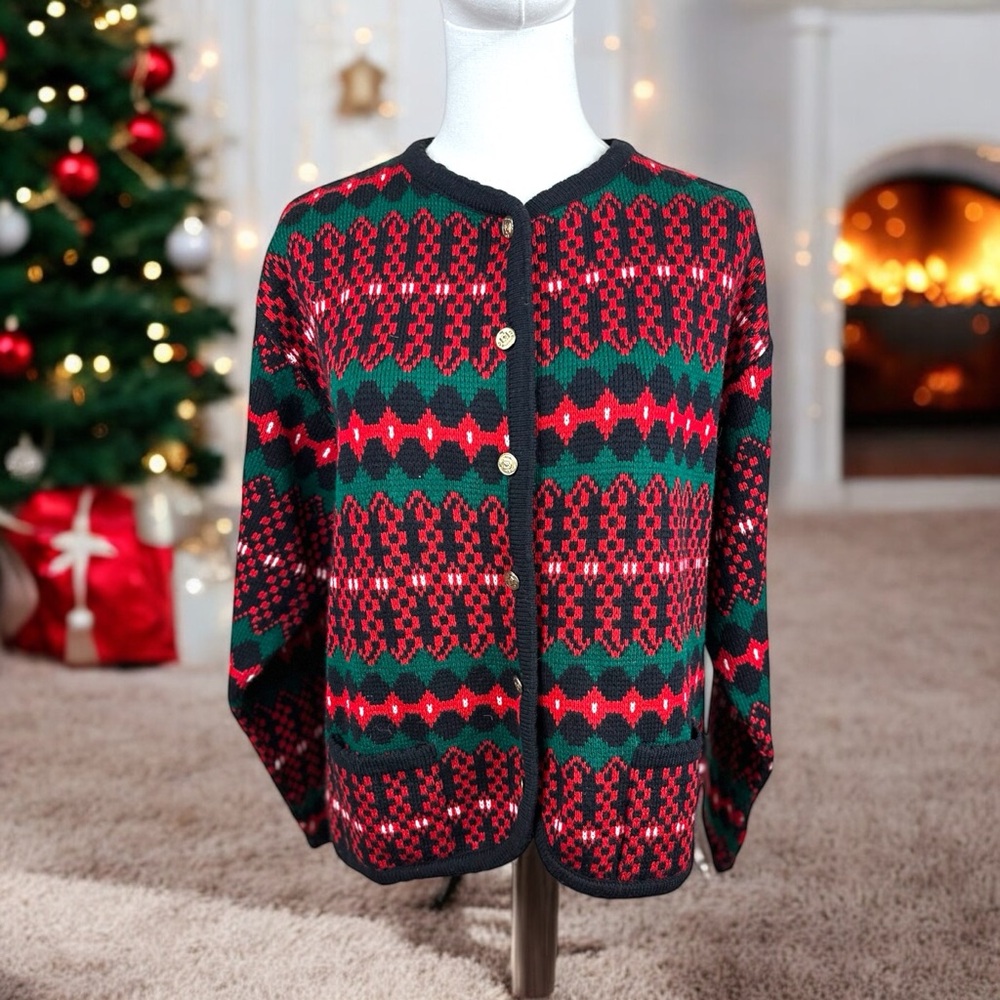 Tally Ho vintage Christmas cardigan with gold buttons Size XL